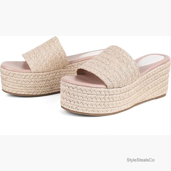 Shoes - Platform Wedge Sandals Slip On Espadrille Flatform Mules Casual Jute Beach